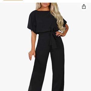 Happy Sailed Women Casual Loose Short Sleeve Belted Wide Leg Pant romper Size L